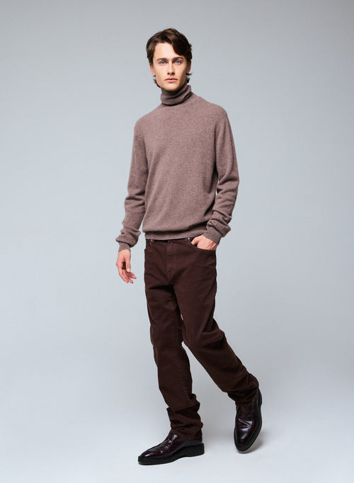 Jersey de cuello alto de cachemir de manga larga beige - MAJESTIC FILATURES