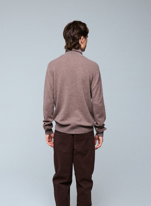 Jersey de cuello alto de cachemir de manga larga beige - MAJESTIC FILATURES