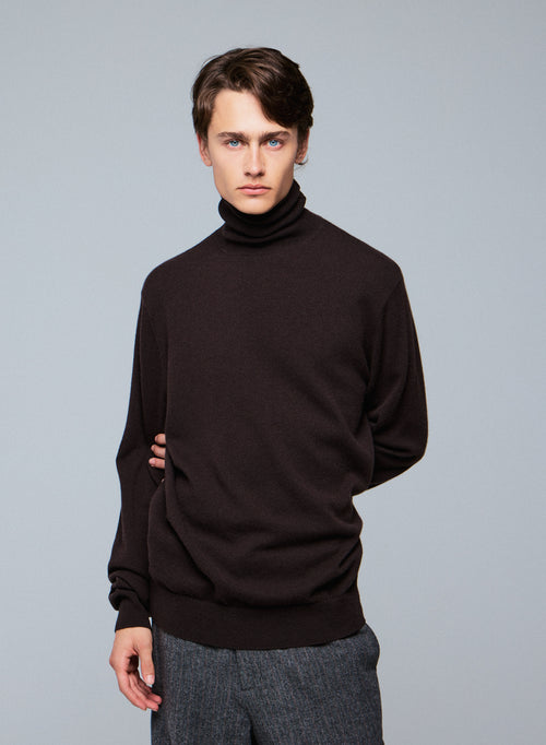 Brauner Rollkragenpullover mit langen Ärmeln aus Kaschmir - MAJESTIC FILATURES