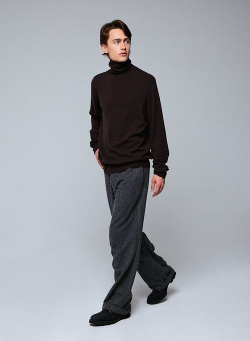 Brown Cashmere Long Sleeve Turtleneck Sweater MEN Majestic