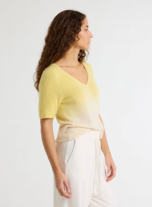 Pull Jaune Col V Manches Courtes - MAJESTIC FILATURES