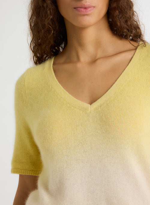 Pull Jaune Col V Manches Courtes - MAJESTIC FILATURES