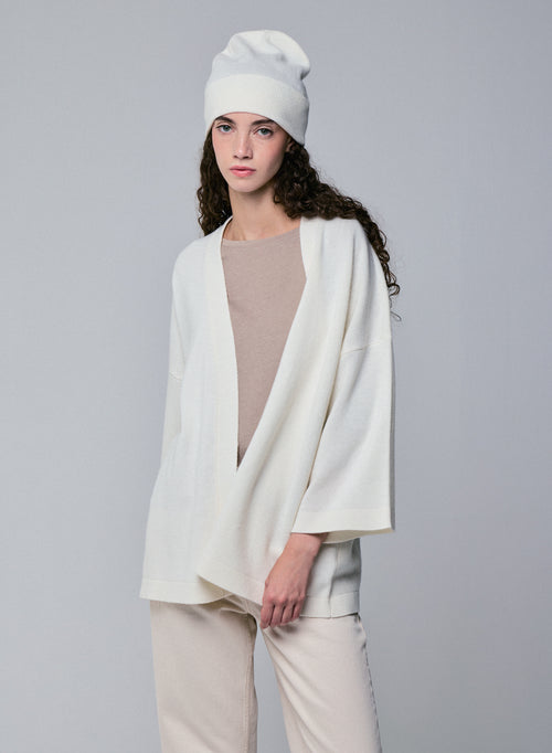 Cárdigan blanco con cuello chal de manga larga en lana merino - MAJESTIC FILATURES