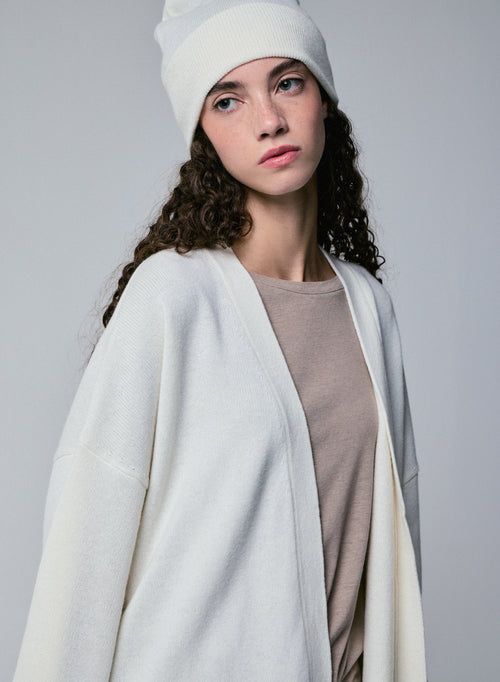 Cárdigan blanco con cuello chal de manga larga en lana merino - MAJESTIC FILATURES