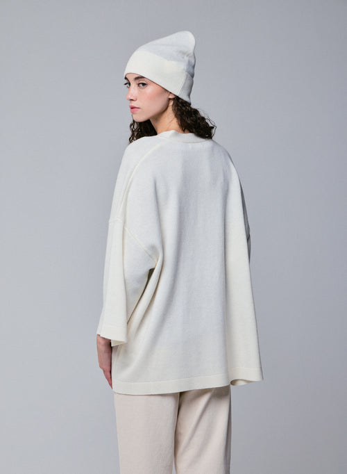 Cárdigan blanco con cuello chal de manga larga en lana merino - MAJESTIC FILATURES