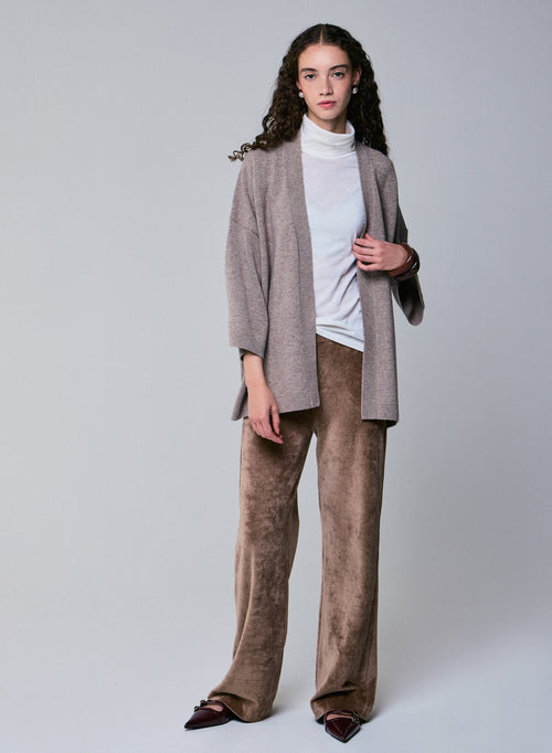 Cárdigan beige con cuello chal de manga larga en lana merino - MAJESTIC FILATURES