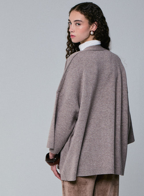 Cárdigan beige con cuello chal de manga larga en lana merino - MAJESTIC FILATURES