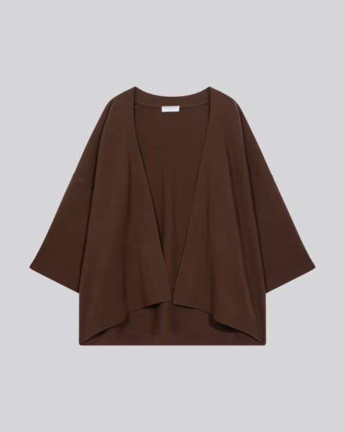 Cárdigan marrón con cuello chal de manga larga en lana merino - MAJESTIC FILATURES