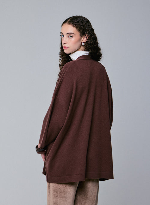 Cárdigan marrón con cuello chal de manga larga en lana merino - MAJESTIC FILATURES