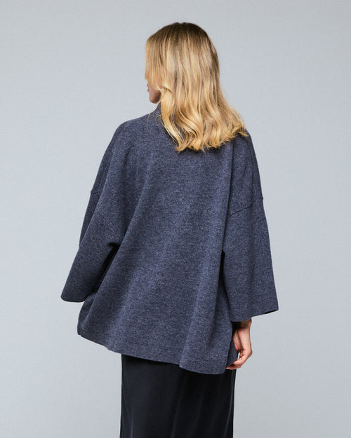 Gilet Gris Col Châle Manches Longues en Laine merinos - MAJESTIC FILATURES