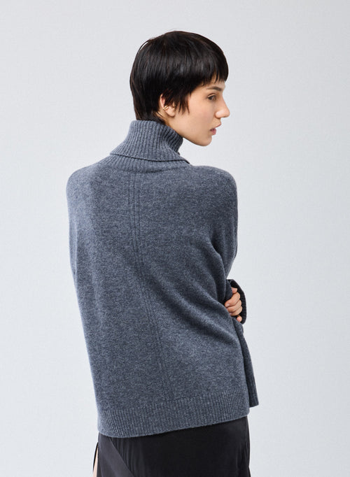 Grey Turtleneck Long Sleeve Sweater in Merino Wool - MAJESTIC FILATURES