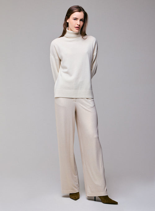 White Turtleneck Long Sleeve Sweater in Merino Wool - MAJESTIC FILATURES