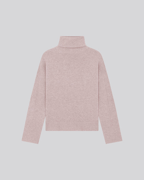 Suéter Beige de Cuello Alto y Mangas Largas de Lana Merina - MAJESTIC FILATURES