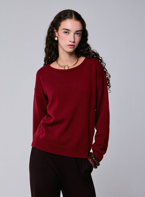 Pull Rouge Col Rond Manches Longues en Laine merinos - MAJESTIC FILATURES
