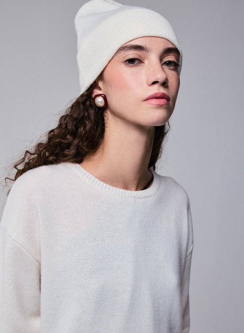 Suéter de lana merino de manga corta con cuello redondo blanco - MAJESTIC FILATURES