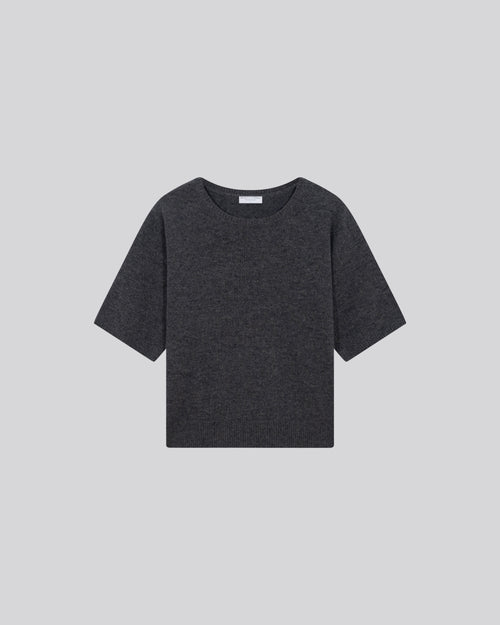 Pull Gris Col Rond Manches Courtes en Laine mérinos - MAJESTIC FILATURES
