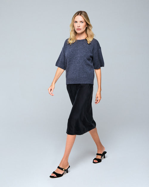 Pull Gris Col Rond Manches Courtes en Laine mérinos - MAJESTIC FILATURES