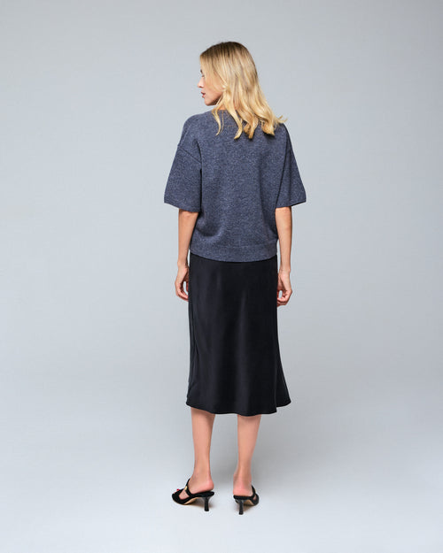 Pull Gris Col Rond Manches Courtes en Laine mérinos - MAJESTIC FILATURES