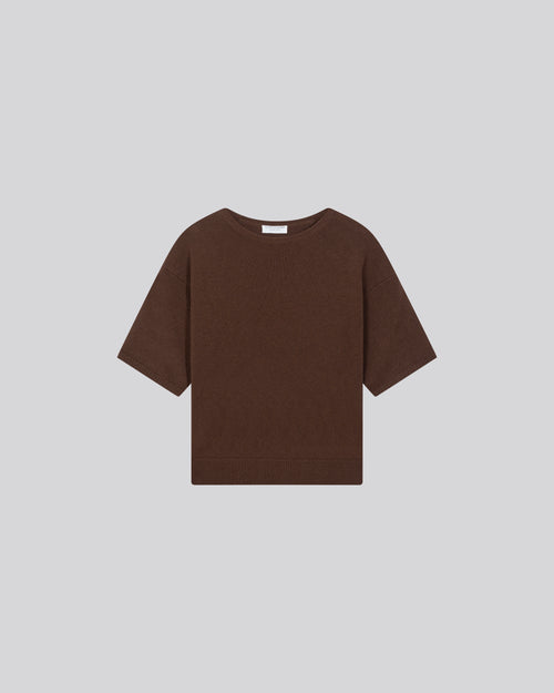 Pull Marron Col Rond Manches Courtes en Laine merinos - MAJESTIC FILATURES