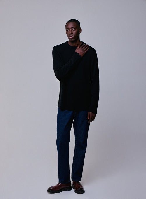 Pull Noir Col Rond Manches Longues en Laine merinos - MAJESTIC FILATURES