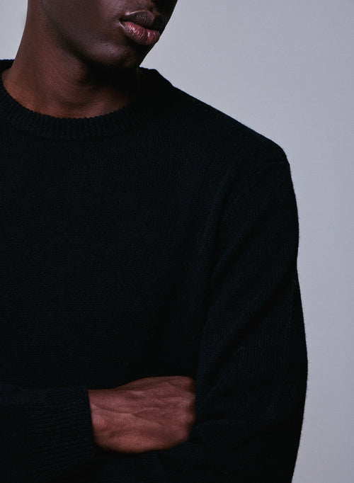 Pull Noir Col Rond Manches Longues en Laine merinos - MAJESTIC FILATURES