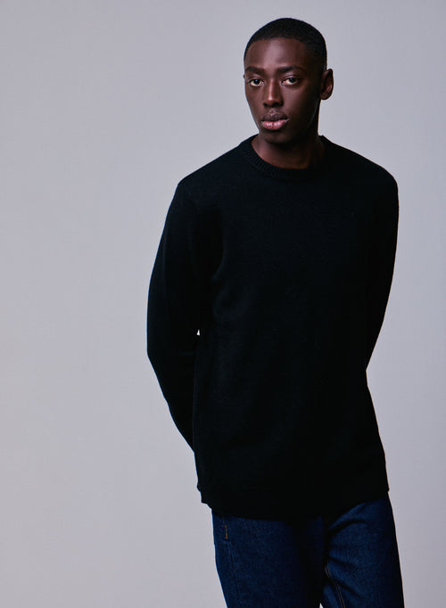 Pull Noir Col Rond Manches Longues en Laine merinos - MAJESTIC FILATURES