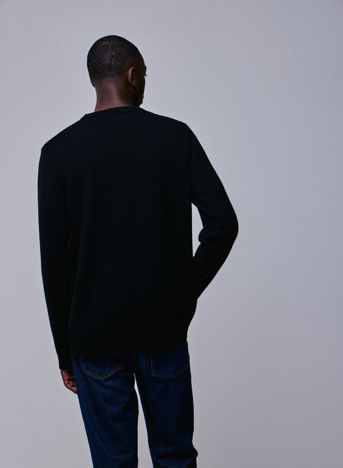 Pull Noir Col Rond Manches Longues en Laine merinos - MAJESTIC FILATURES