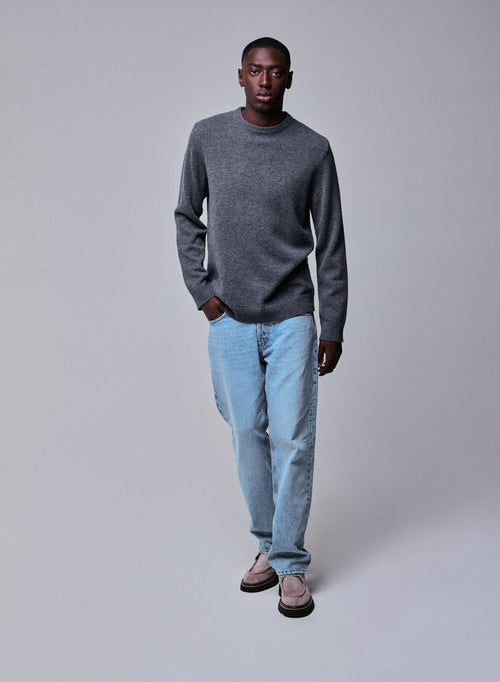 Pull Gris Col Rond Manches Longues en Laine merinos - MAJESTIC FILATURES