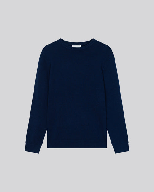 Pull Bleu Col Rond Manches Longues en Laine merinos - MAJESTIC FILATURES