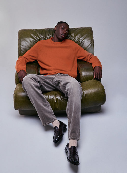 Pull Orange Col Rond Manches Longues en Laine merinos - MAJESTIC FILATURES