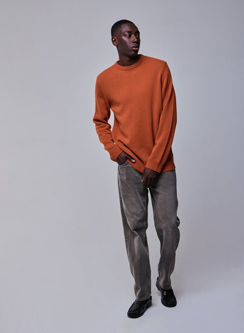 Jersey marrón de manga larga con cuello redondo en lana merino - MAJESTIC FILATURES