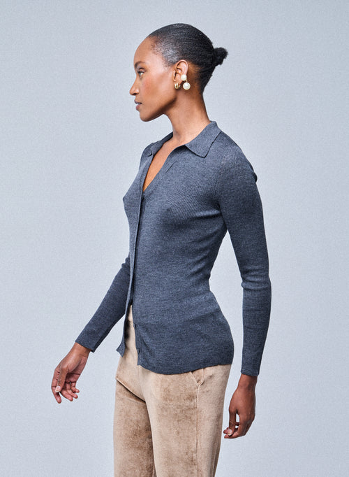 Grauer Pullover Langarmshirt aus Merinowolle - MAJESTIC FILATURES