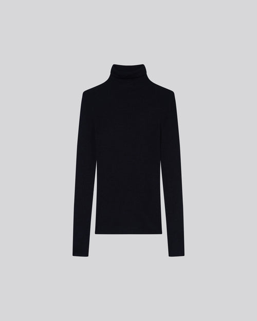 Navy Turtleneck Long Sleeve Sweater in Merino Wool - MAJESTIC FILATURES