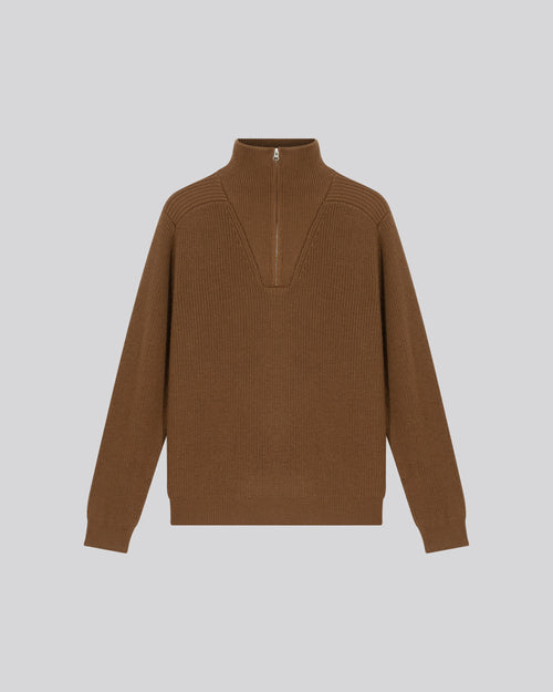 Brown Sweater with Long Sleeve High Neck in Merino Wool - MAJESTIC FILATURES