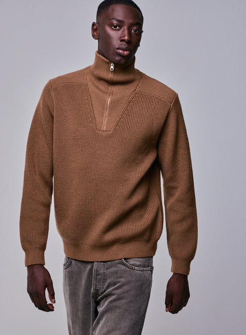 Pull Marron Col Montant Manches Longues en Laine merinos - MAJESTIC FILATURES