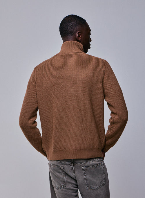 Brown Sweater with Long Sleeve High Neck in Merino Wool - MAJESTIC FILATURES