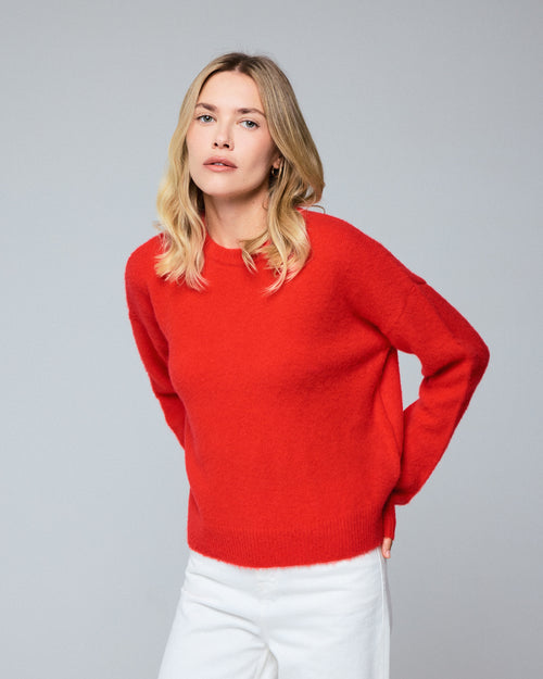 Orange round-neck sweater with long sleeves in wool / cashmere - MAJESTIC FILATURES