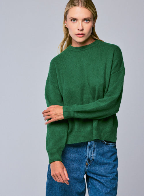 Pull Vert Col Rond Manches Longues en Laine / Cachemire - MAJESTIC FILATURES