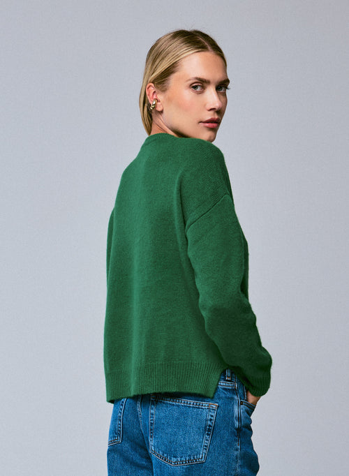Pull Vert Col Rond Manches Longues en Laine / Cachemire - MAJESTIC FILATURES