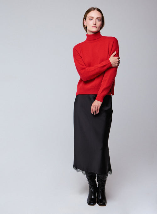 Orange long-sleeved turtleneck sweater in wool / cashmere - MAJESTIC FILATURES