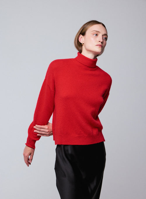 Orange long-sleeved turtleneck sweater in wool / cashmere - MAJESTIC FILATURES