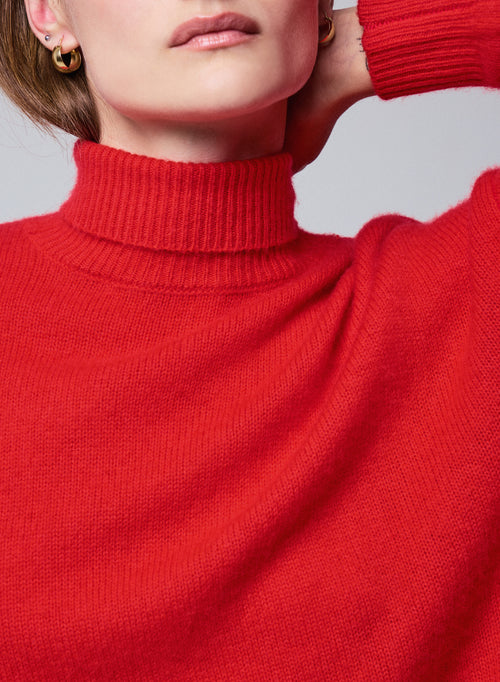 Orange long-sleeved turtleneck sweater in wool / cashmere - MAJESTIC FILATURES