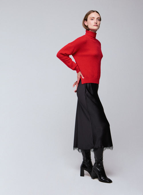 Orange long-sleeved turtleneck sweater in wool / cashmere - MAJESTIC FILATURES