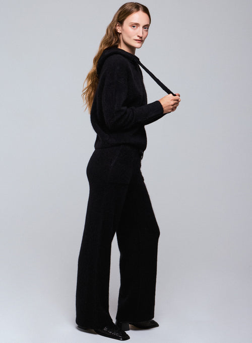 Jersey negro con capucha y manga larga en alpaca / poliamida / elastano - MAJESTIC FILATURES