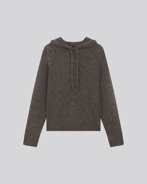 Beige hooded sweater with long sleeves in alpaca / polyamide / elastane - MAJESTIC FILATURES