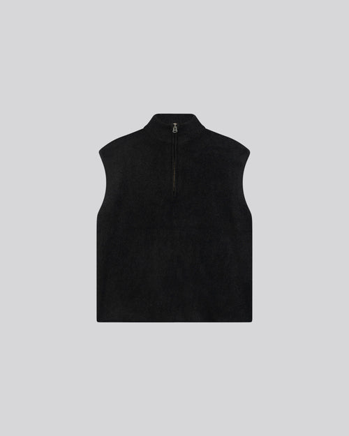 Pull Noir Col Montant Sans Manches en Alpaga / Polyamide / Elasthanne - MAJESTIC FILATURES