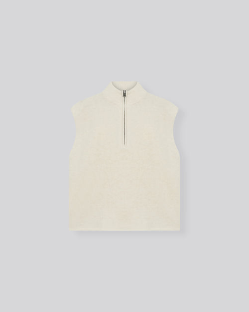 Pull Blanc lait Col Montant Sans Manches en Alpaga / Polyamide / Elasthanne - MAJESTIC FILATURES