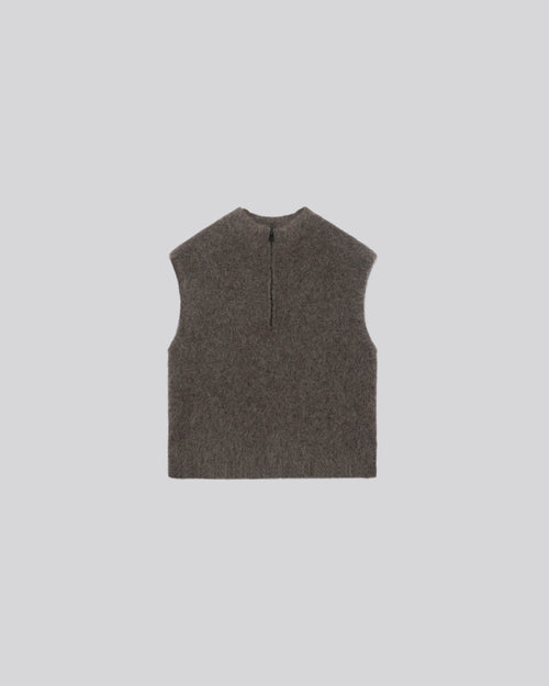 Pull Marron Col Montant Sans Manches en Alpaga / Polyamide / Elasthanne - MAJESTIC FILATURES