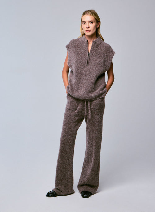 Pull Marron Col Montant Sans Manches en Alpaga / Polyamide / Elasthanne - MAJESTIC FILATURES