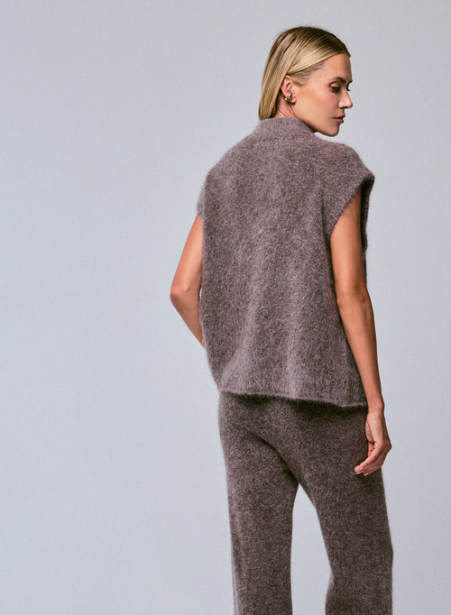 Pull Marron Col Montant Sans Manches en Alpaga / Polyamide / Elasthanne - MAJESTIC FILATURES